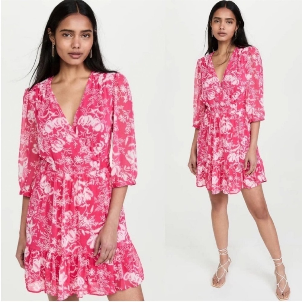 BA&SH Ulia Printed Surplice Mini Dress in Rose Pink